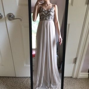 Adrianna Papell spaghetti strap beaded bodice gown